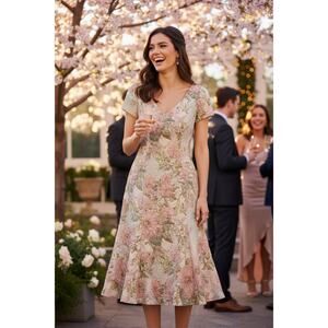 NWT ADRIANNA PAPELL DRESS MATELASSE FLORAL WEDDING GUEST EVENING FORMAL COCKTAIL